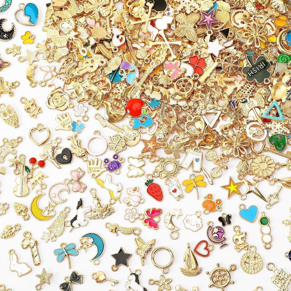 7413 400Pcs Charms for Jewelry Making, Assorted Gold Enamel Charms Jewelry